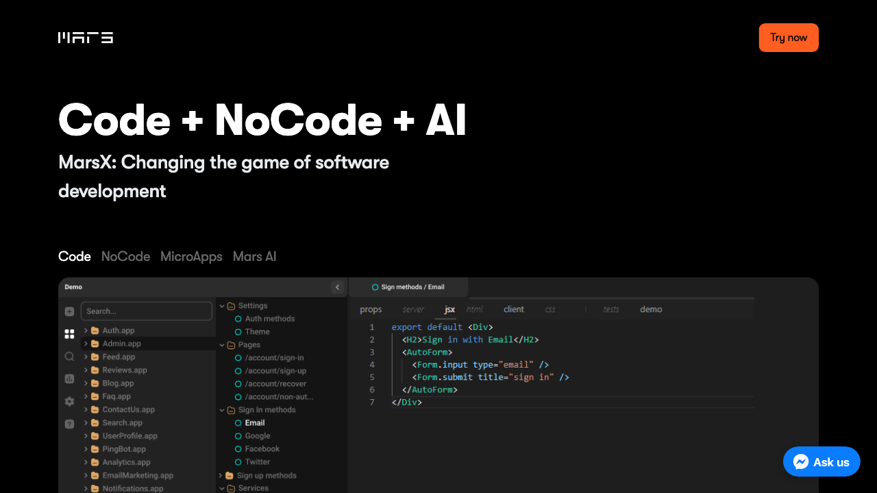 MarsX - Code + NoCode + AI
 - Appndo